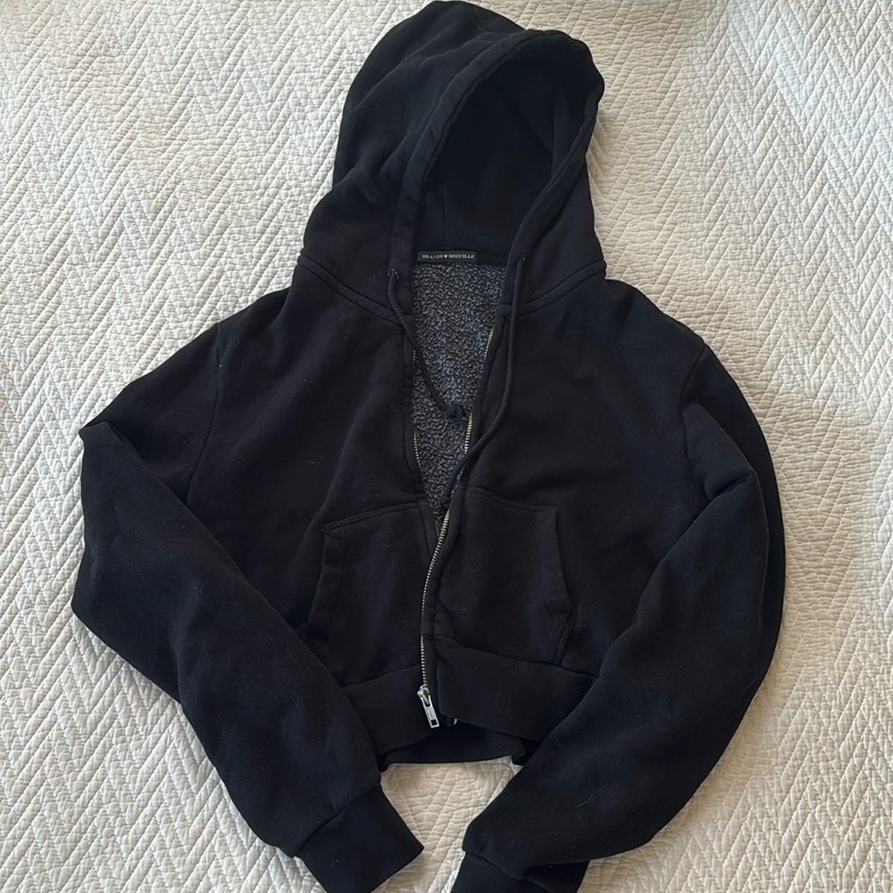 Brandy Melville cropped black zip up hoodie
